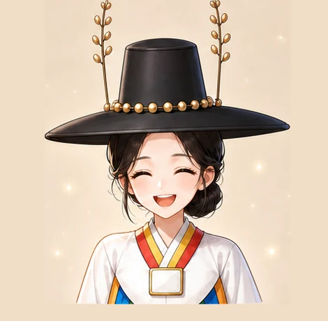 무당이 환하게 웃고 있다